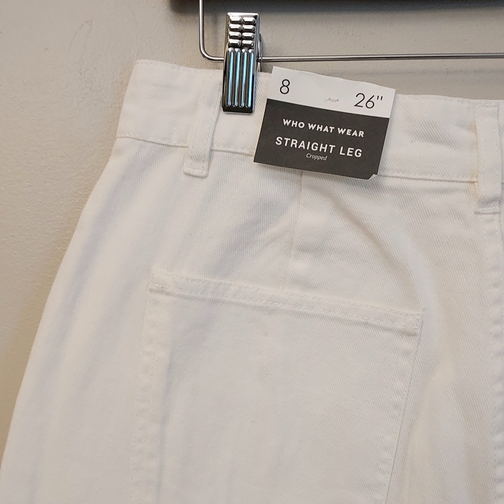 Who What Wear Straight White Cropped Denim Jean Size 8 NEW NWT Patch Pockets - Picture 6 of 12
